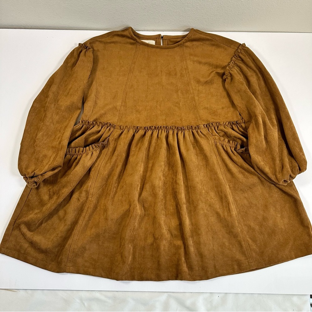 Chelsea & Violet Faux Brown Suede Babydoll Dress XS Pockets Prairie Cottagecore - Picture 7 of 10